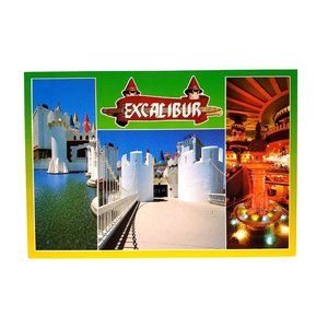 Vintage Postcard Las Vegas Excalibur Moat Bridge Fountain Entrance Hotel Casino